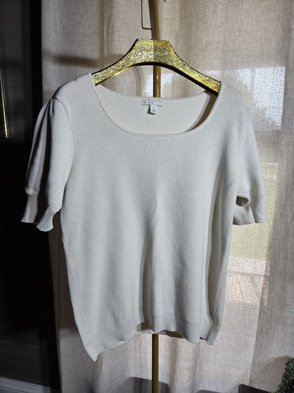 Cato Cream Short-Sleeve Ribbed Knit Top